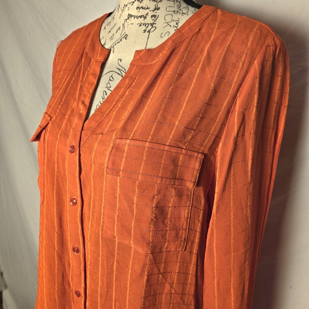 Orange Button-Up Blouse - Picture 2 of 6